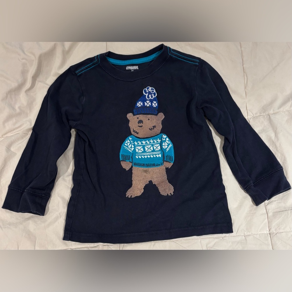 Kids Gymboree Navy Long Sleeve Shirt Size 2 - Adorable Bear